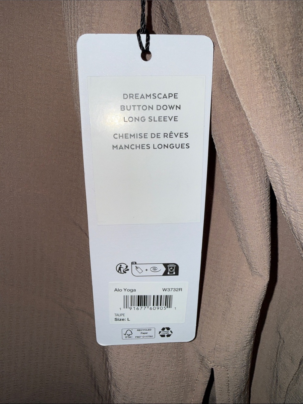 Alo Dreamscape Button Down Long Sleeve in Taupe - Picture 6 of 6